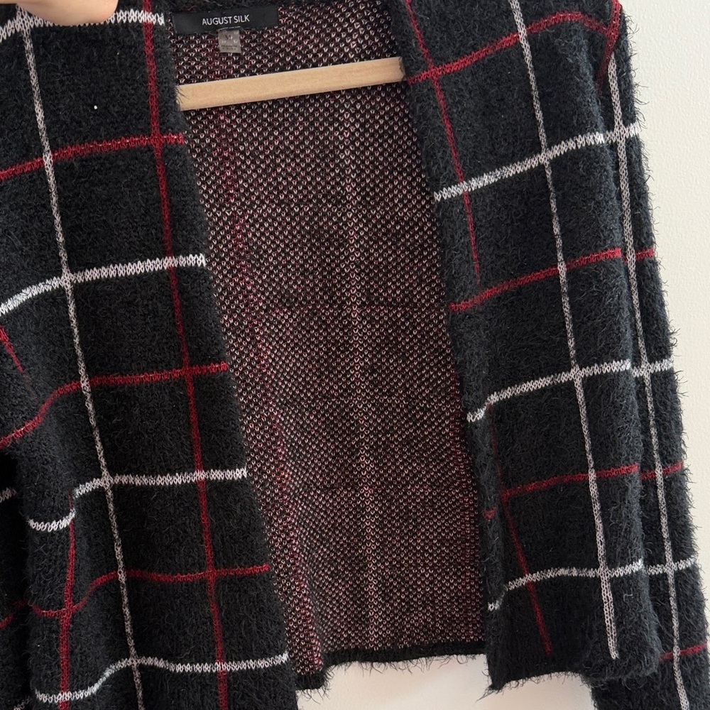 August Silk Black and Red Plaid Cardigan